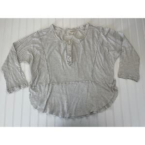 Free People Hong Kong Henley Flowy Shirt Top Beige Gray Size Women's XS READ